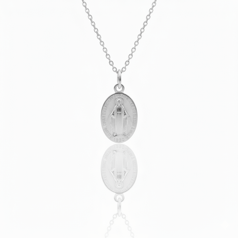 Silver - Plated Miraculous Medal Necklace 18" | France | Rue du Bac - Guadalupe Gifts