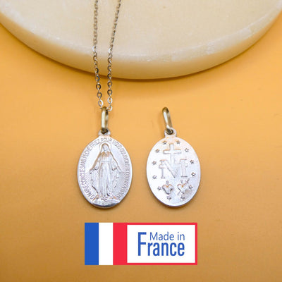 Silver-Plated Miraculous Medal Necklace 18" | France | Rue du Bac - Guadalupe Gifts