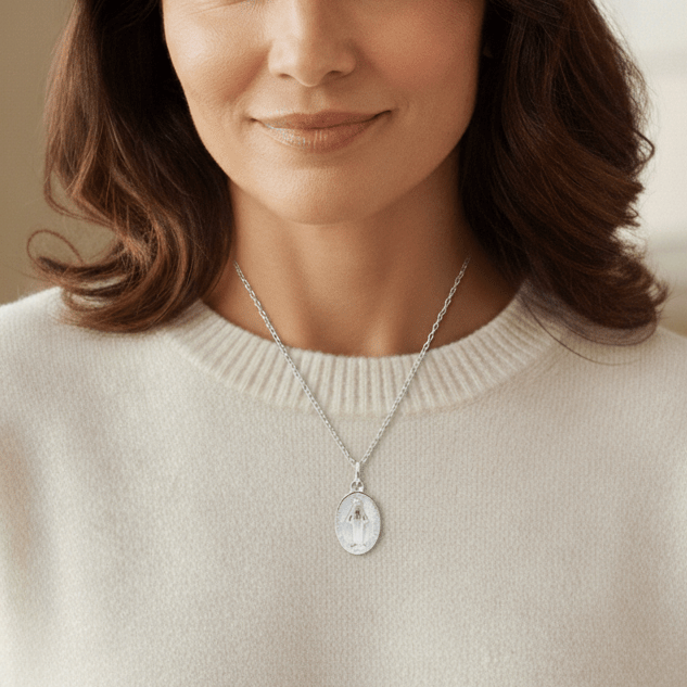 Antiqued Silver Miraculous Medal Necklace | Rue du Bac – Guadalupe Antiqued Silver Miraculous Medal Necklace | Rue du Bac – Guadalupe