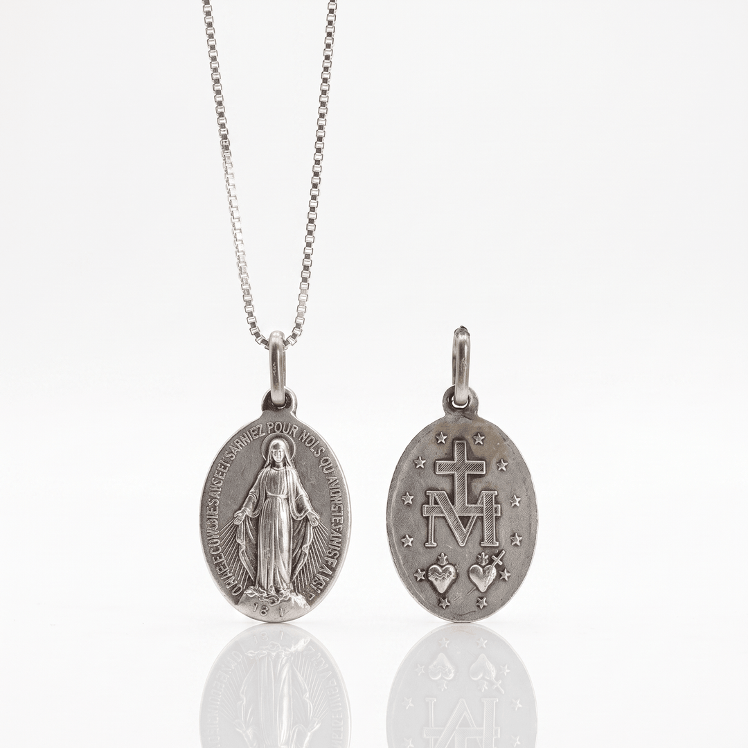 Antiqued Silver Miraculous Medal Necklace | Rue du Bac – Guadalupe