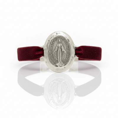 Silver - Plated Miraculous Medal Velvet Bracelet 7.5 - inch - Guadalupe Gifts