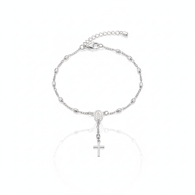 Silver - Plated Rosary Bracelet with Our Lady of Grace Medal 7.5 - inch - Guadalupe Gifts