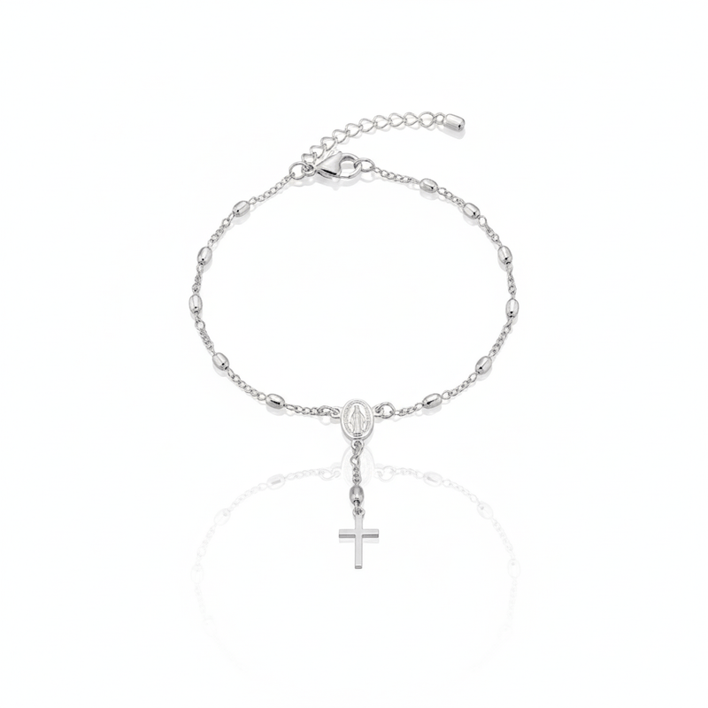 Silver - Plated Rosary Bracelet with Our Lady of Grace Medal 7.5 - inch - Guadalupe Gifts