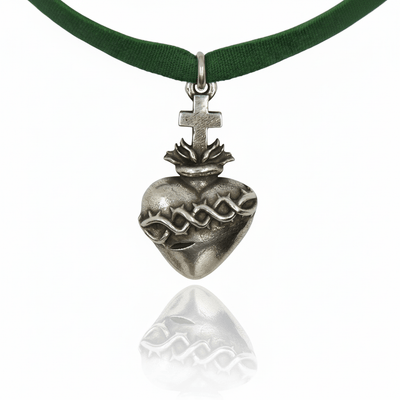 Silver - Plated Sacred Heart of Christ Necklace 22 - inch - Guadalupe Gifts