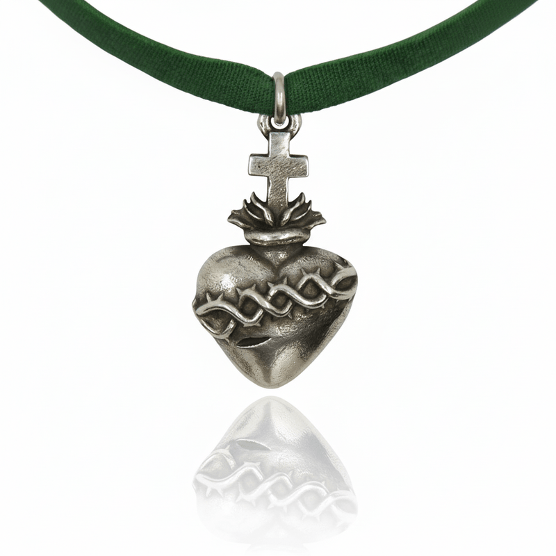 Silver - Plated Sacred Heart of Christ Necklace 22 - inch - Guadalupe Gifts