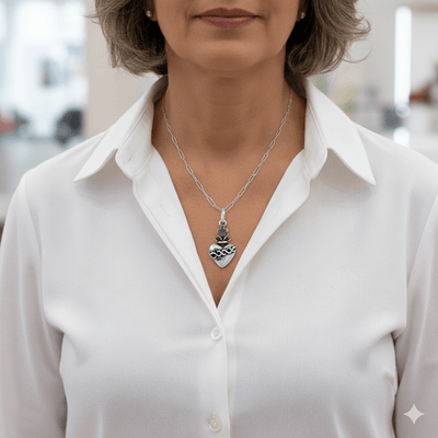 Silver - Plated Sacred Heart of Christ Necklace 22 - inch - Guadalupe Gifts