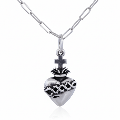 Silver - Plated Sacred Heart of Christ Necklace 22 - inch - Guadalupe Gifts