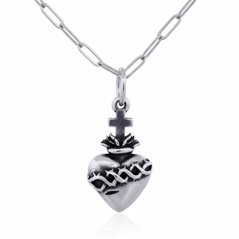 Silver - Plated Sacred Heart of Christ Necklace 22 - inch - Guadalupe Gifts