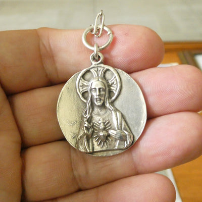 Silver - Plated Sacred Heart of Jesus Velvet Necklace 18 - inch - Guadalupe Gifts