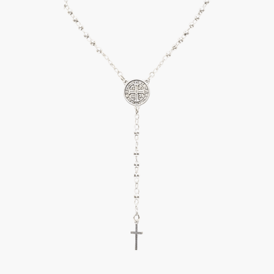 Silver - Plated Saint Benedict Medal Rosary Necklace 16 - inch - Guadalupe Gifts