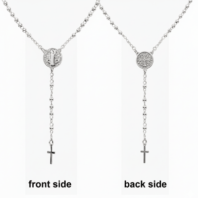 Silver - Plated Saint Benedict Medal Rosary Necklace 16 - inch - Guadalupe Gifts