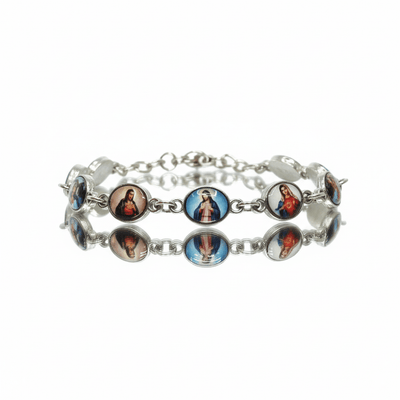 Silver - Plated Saints Charms Chain Bracelet 7.5 - Guadalupe Gifts