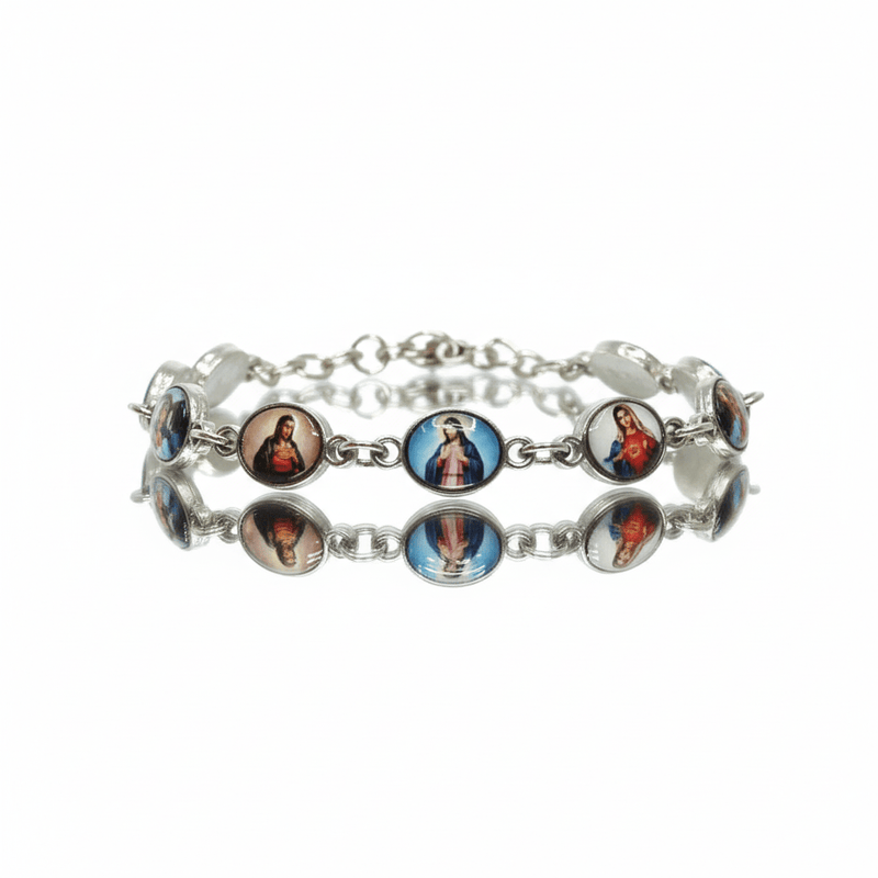 Silver - Plated Saints Charms Chain Bracelet 7.5 - Guadalupe Gifts