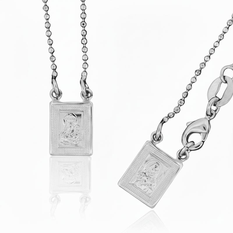 Silver - Plated Scapular Dainty Necklace for Girls & Boys 16 - inch - Guadalupe Gifts