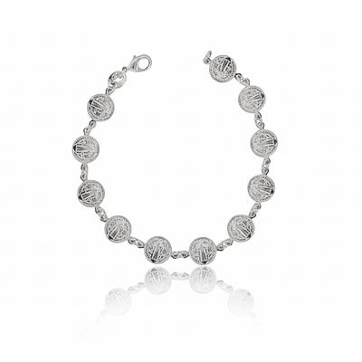 Silver - Plated St Benedict Coins Bracelet 7.5 - inch - Guadalupe Gifts