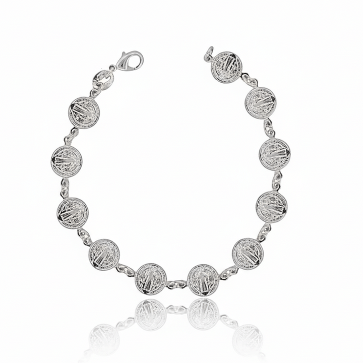 pulsera de plata de san benito | Silver-Plated St Benedict Coins