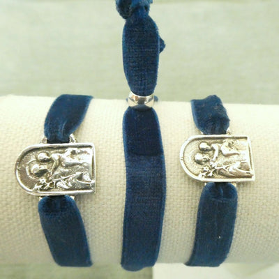 Silver - Plated St Joseph & Christ Velvet Bracelet 7.5 - inch - Guadalupe Gifts