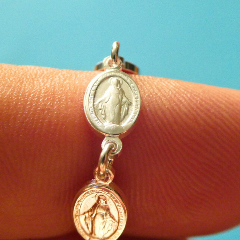 Silver Religious Charm Bracelet - 10 Miraculous Medal & Cross 6.5" +2 " - Guadalupe Gifts