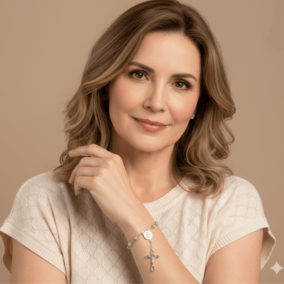 Silver Rosary Bracelet of Our Lady of Guadalupe with Filigree Beads 7.5 - Guadalupe Gifts