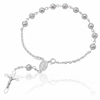 Silver Rosary Bracelet of the Miraculous Medal with Filigree Beads 7.5 - Guadalupe Gifts