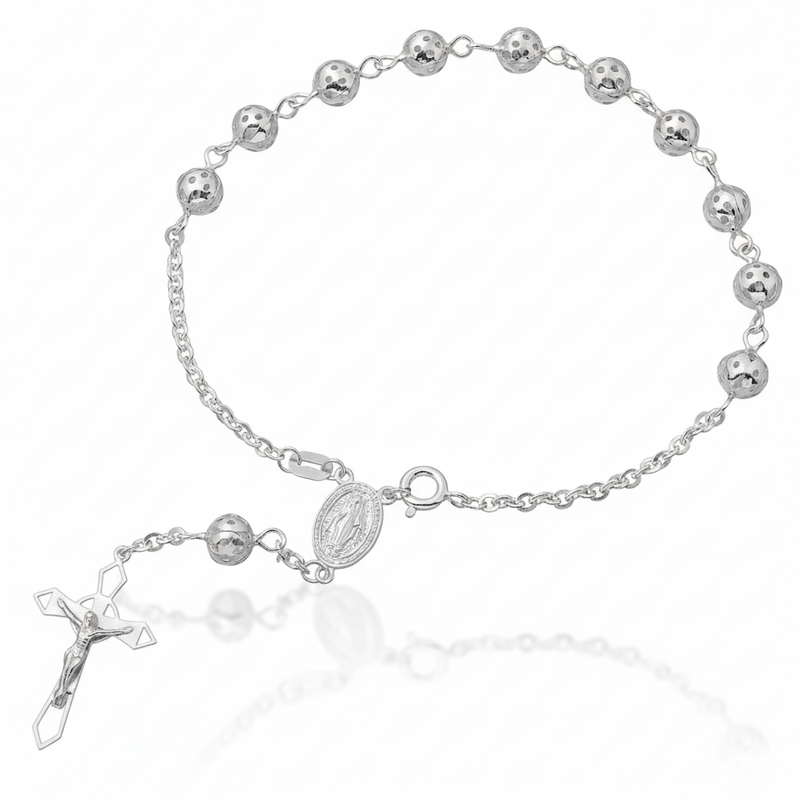 Silver Rosary Bracelet of the Miraculous Medal with Filigree Beads 7.5 - Guadalupe Gifts