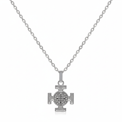 Silver Saint Benedict Medal Cross Necklace 18 - inch - Guadalupe Gifts