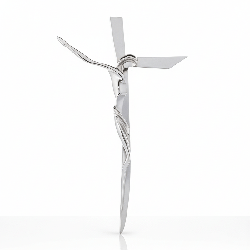 Silver Serpentine Wall Crucifix 18" - Guadalupe Gifts