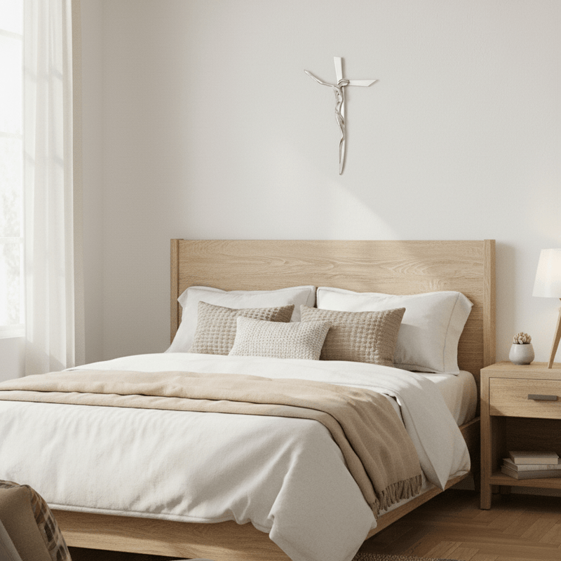 Silver Serpentine Wall Crucifix 18" - Guadalupe Gifts