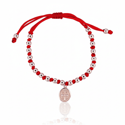 Silver St Benedict Medal Red String Bracelet 7.5 - inch - Guadalupe Gifts