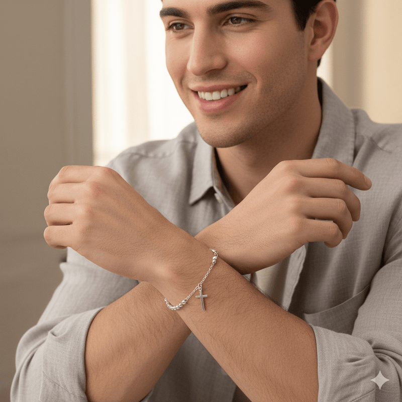 Silver Unisex Rosary Bracelet 7.5" - Guadalupe Gifts