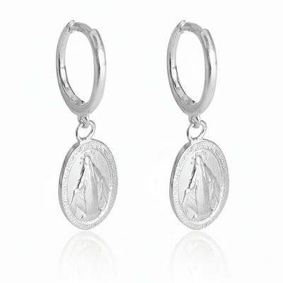 Silver Virgin Mary Huggie Hoop Earrings - Guadalupe Gifts
