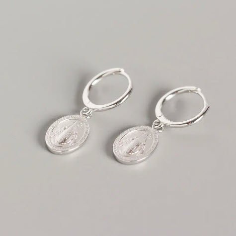 Silver Virgin Mary Huggie Hoop Earrings - Guadalupe Gifts