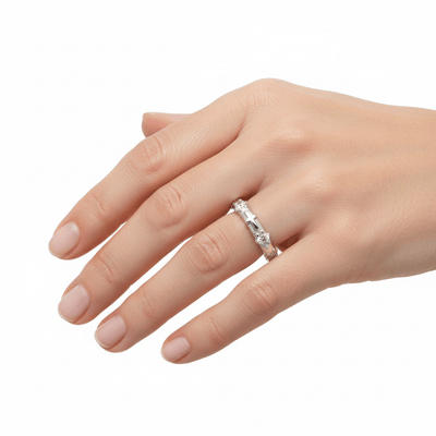 Silver White Cubic Zirconias Rosary Ring - Guadalupe Gifts