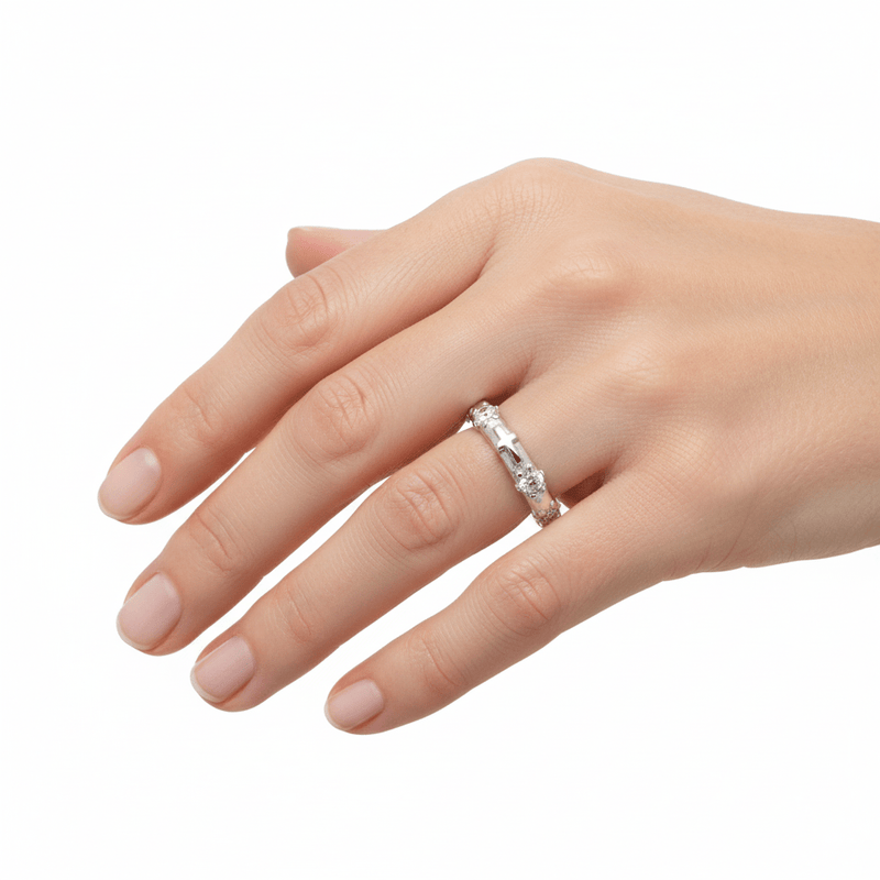 Silver White Cubic Zirconias Rosary Ring - Guadalupe Gifts
