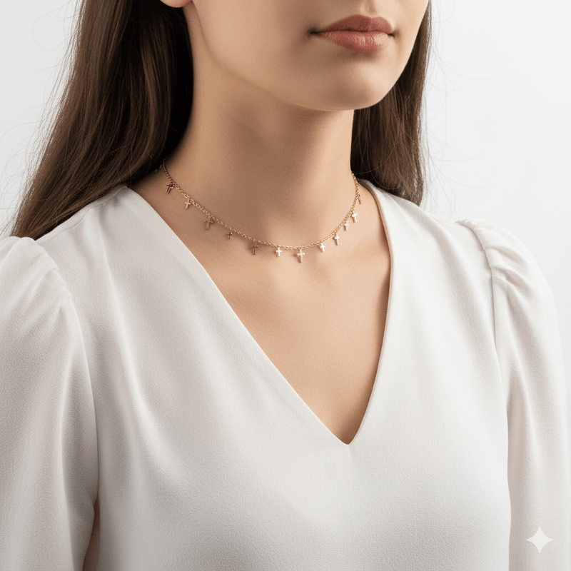 Stainless Steal Cross Charms Necklace 17 - inch - Guadalupe Gifts