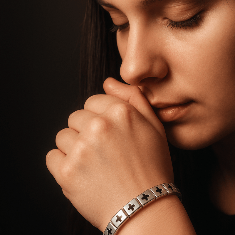 Stainless Steel Cross Charm Bracelet – Adjustable, Italian Design - Guadalupe Gifts