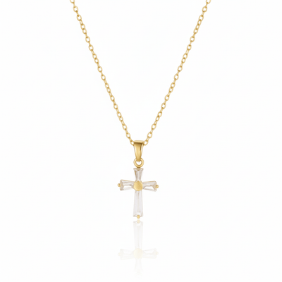 Stainless Steel Dainty Clear Zirconia Cross Necklace 18" - Guadalupe Gifts