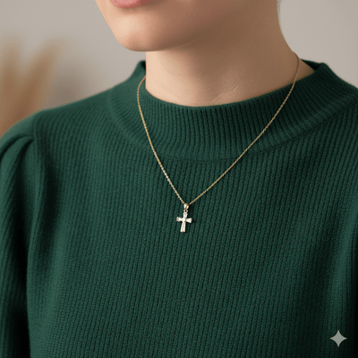 Stainless Steel Dainty Clear Zirconia Cross Necklace 18" - Guadalupe Gifts