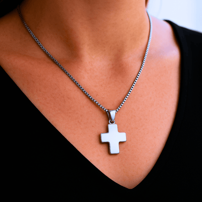 Stainless Steel Greek Cross Necklace 24" - Guadalupe Gifts