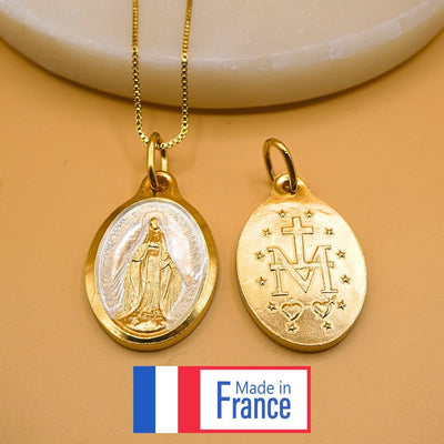 Two - Tone Miraculous Medal Necklace 24"+1" - Guadalupe Gifts