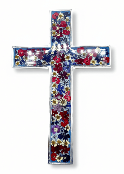 Wall Cross with Pressed Flowers 10" - Guadalupe Gifts