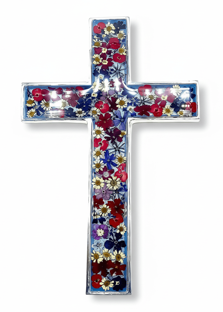 Wall Cross with Pressed Flowers 10" - Guadalupe Gifts