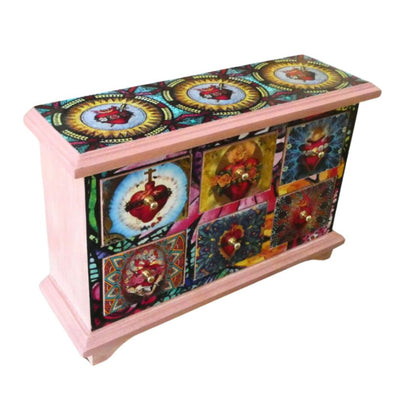 Wood Decoupage Jewelry Chest – Sacred Heart Designs 7.5" x 11" x 3.2" - Guadalupe Gifts