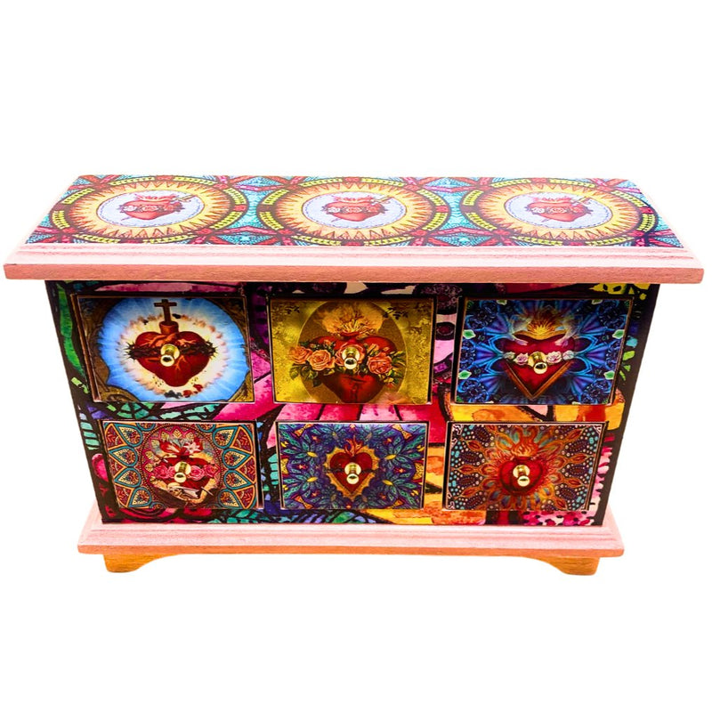 Wood Decoupage Jewelry Chest – Sacred Heart Designs 7.5" x 11" x 3.2" - Guadalupe Gifts