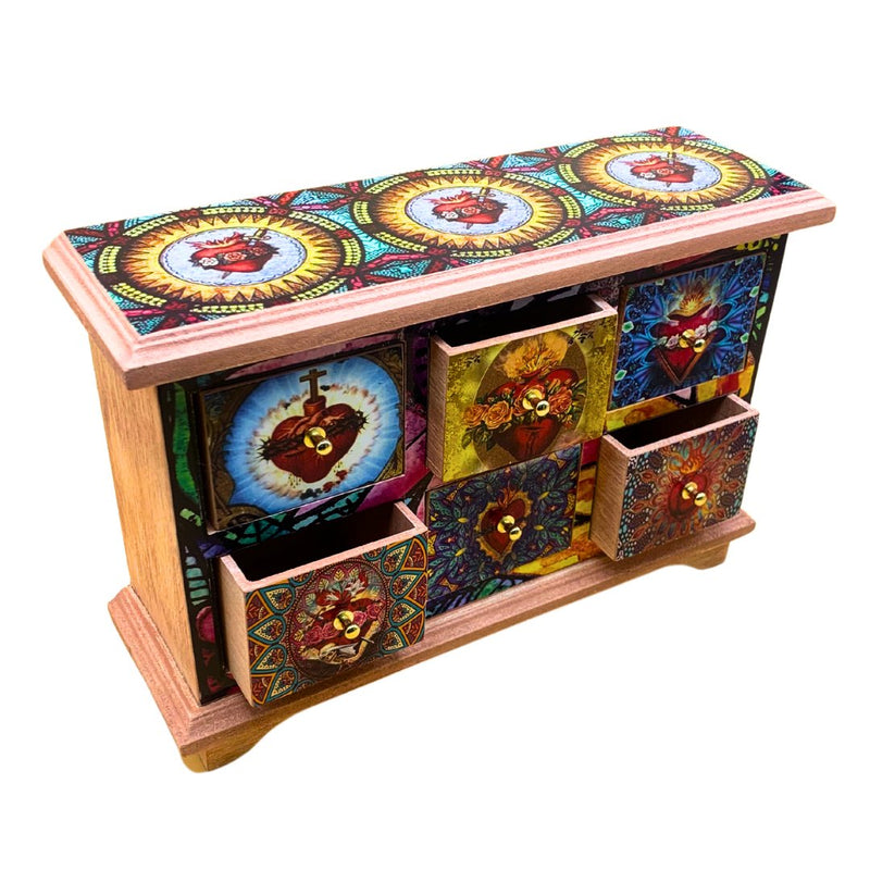 Wood Decoupage Jewelry Chest – Sacred Heart Designs 7.5" x 11" x 3.2" - Guadalupe Gifts