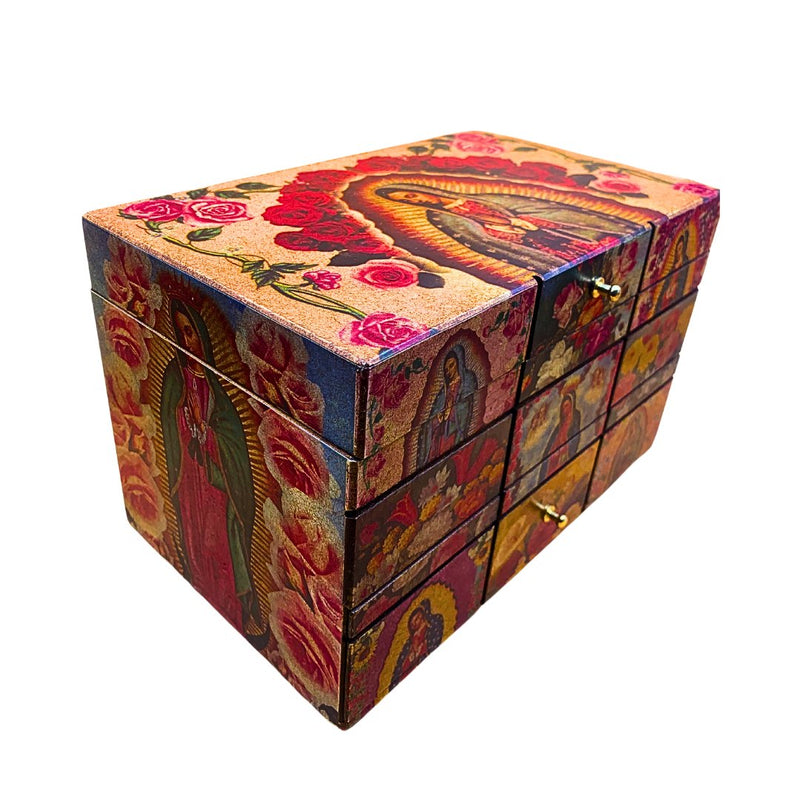 Wood Jewelry Box, Guadalupe 6.5" x 9.75" x 6" - Guadalupe Gifts