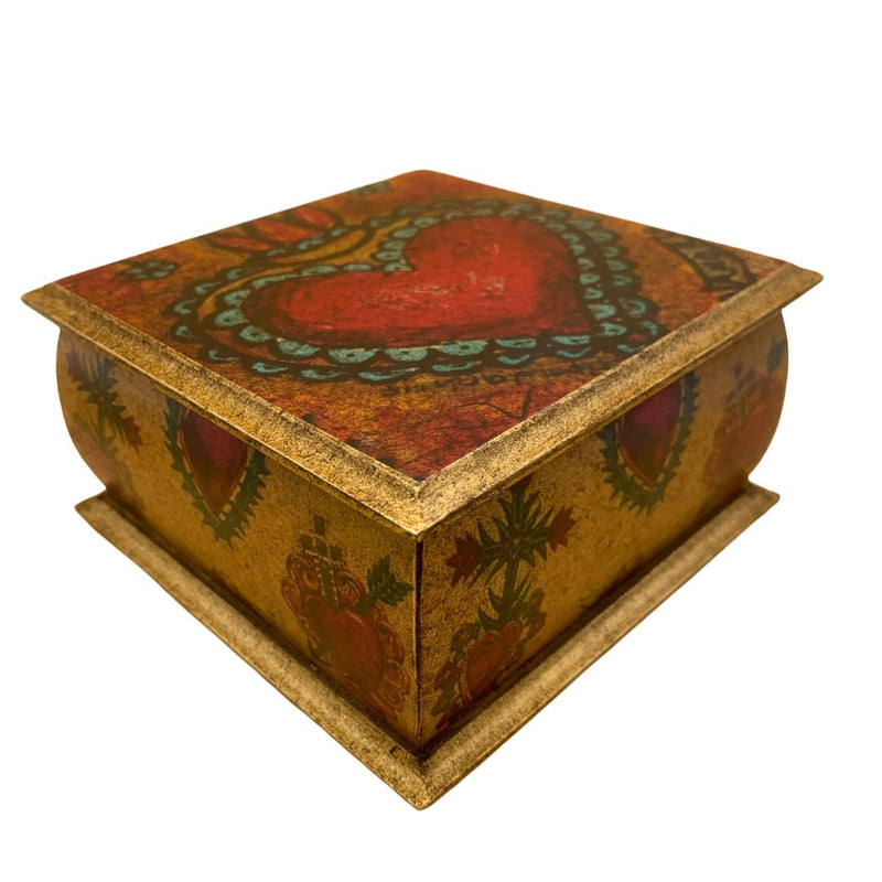 Wooden Sacred Heart Decorative Jewelry Box 2.4" x 4.3" x 4.3" - Guadalupe Gifts