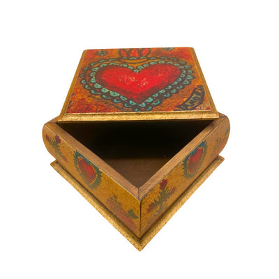 Wooden Sacred Heart Decorative Jewelry Box 2.4" x 4.3" x 4.3" - Guadalupe Gifts