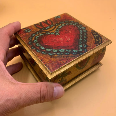 Wooden Sacred Heart Decorative Jewelry Box 2.4" x 4.3" x 4.3" - Guadalupe Gifts