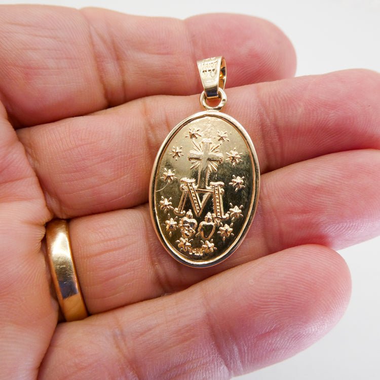 14k Gold Miraculous Medal Large Pendant - Guadalupe Gifts
